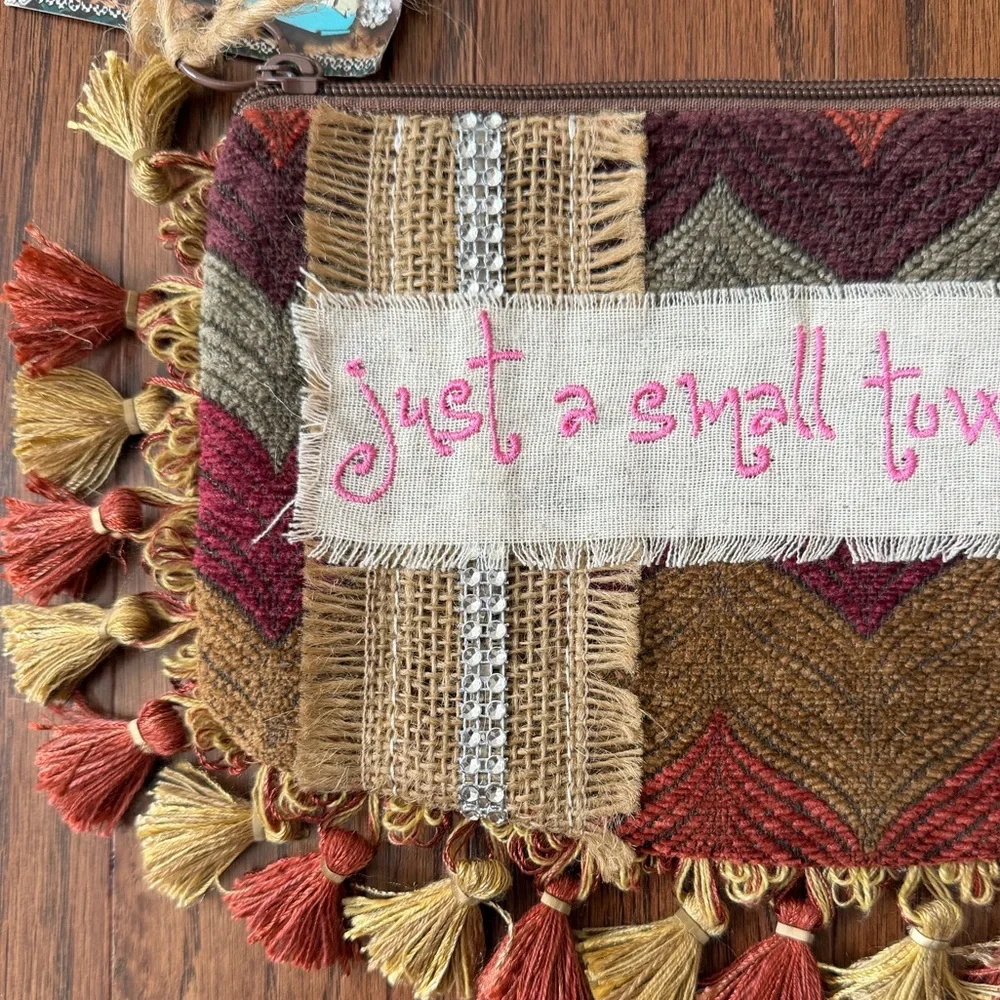 Keep It Gypsy Just a Small Town Girl Tassel Zip Pouch Bag Clutch NWT